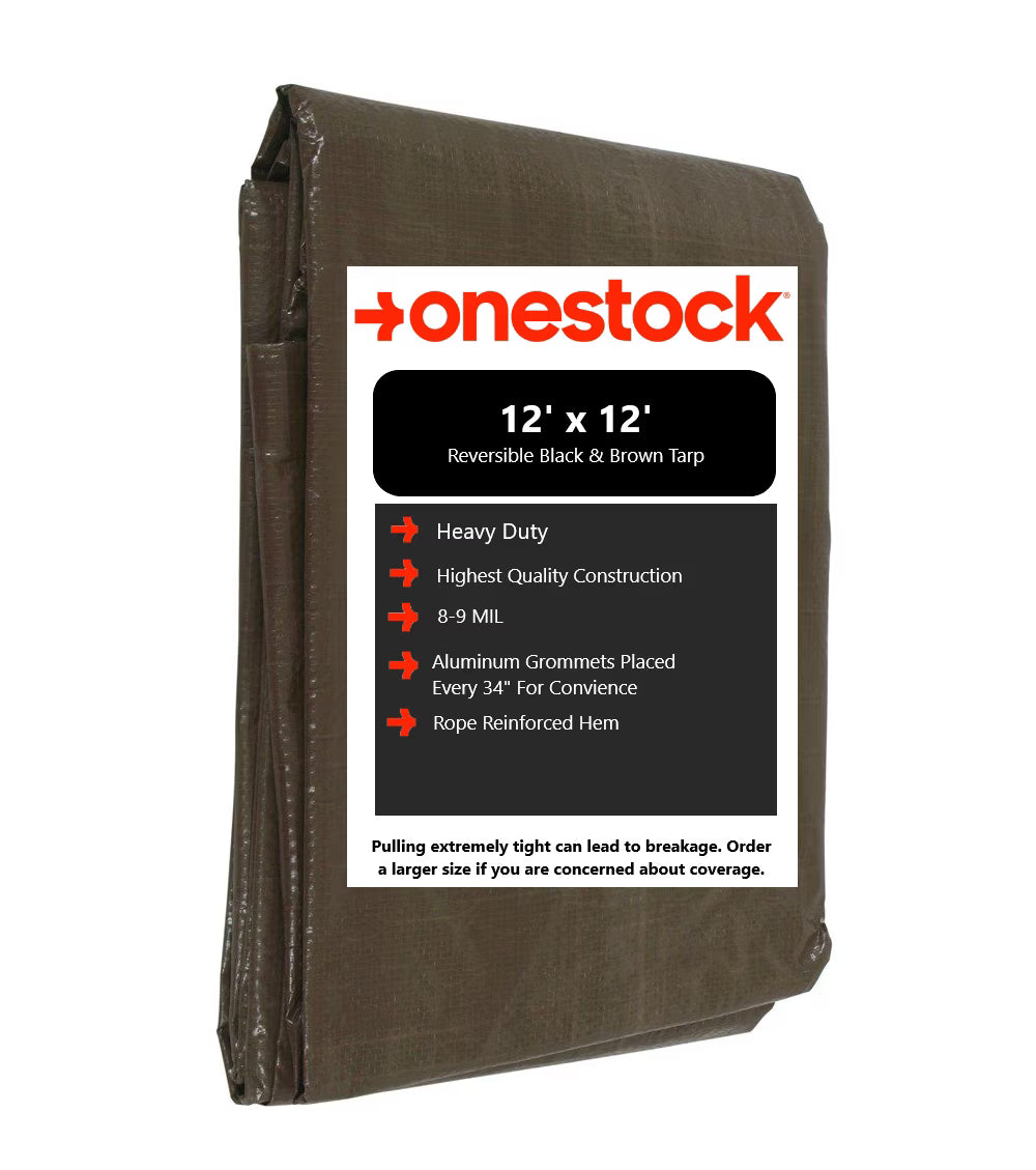 12 ft. x 12 ft. Heavy Duty Reversible Brown Poly Tarp with Grommets W1634