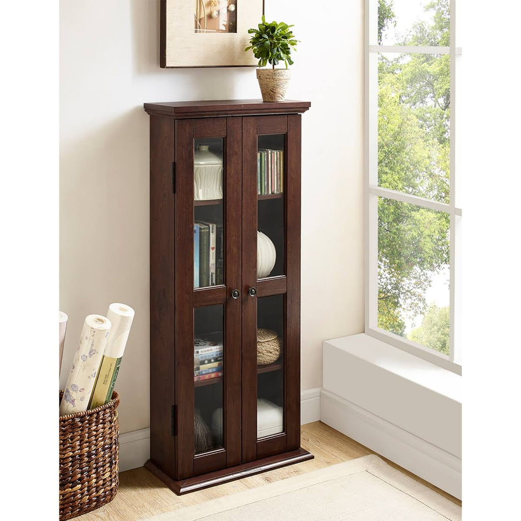 41x22 Wood Media Storage Tower Cabinet Brown Y60285