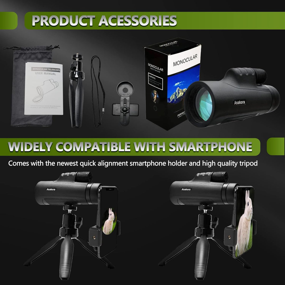 12x50 Waterproof Monocular with Smartphone Adapter & Tripod F534971