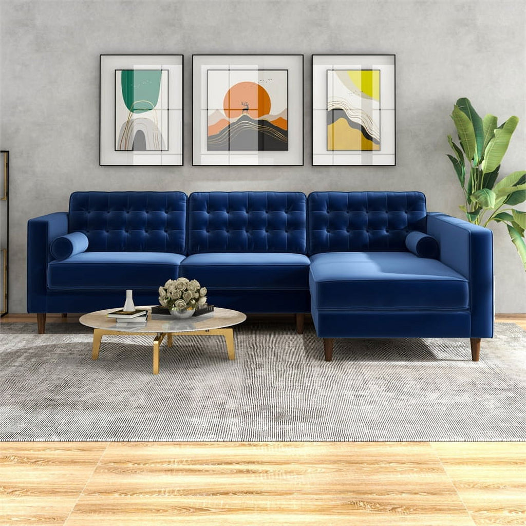 Blue Velvet L-Shaped Right-Facing Sectional X764495
