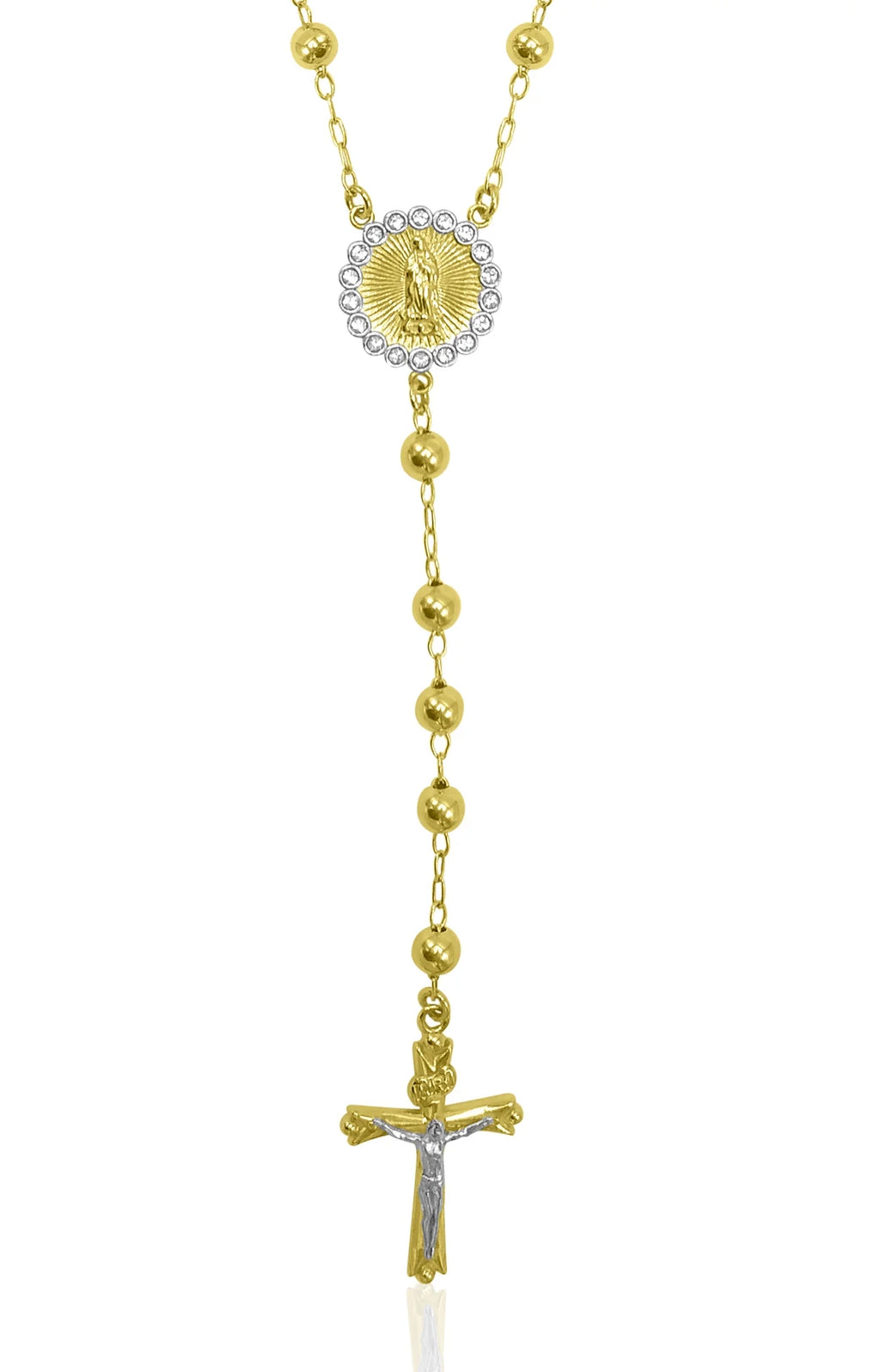 14K Gold Plated Sterling Silver Crystal Rosary Necklace 26" D19059