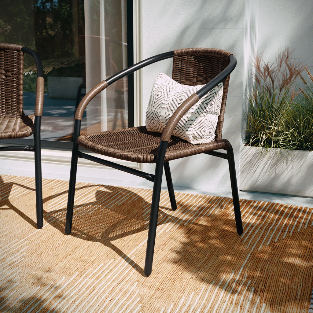 2 Pack Medium Brown Rattan Stack Chair U922