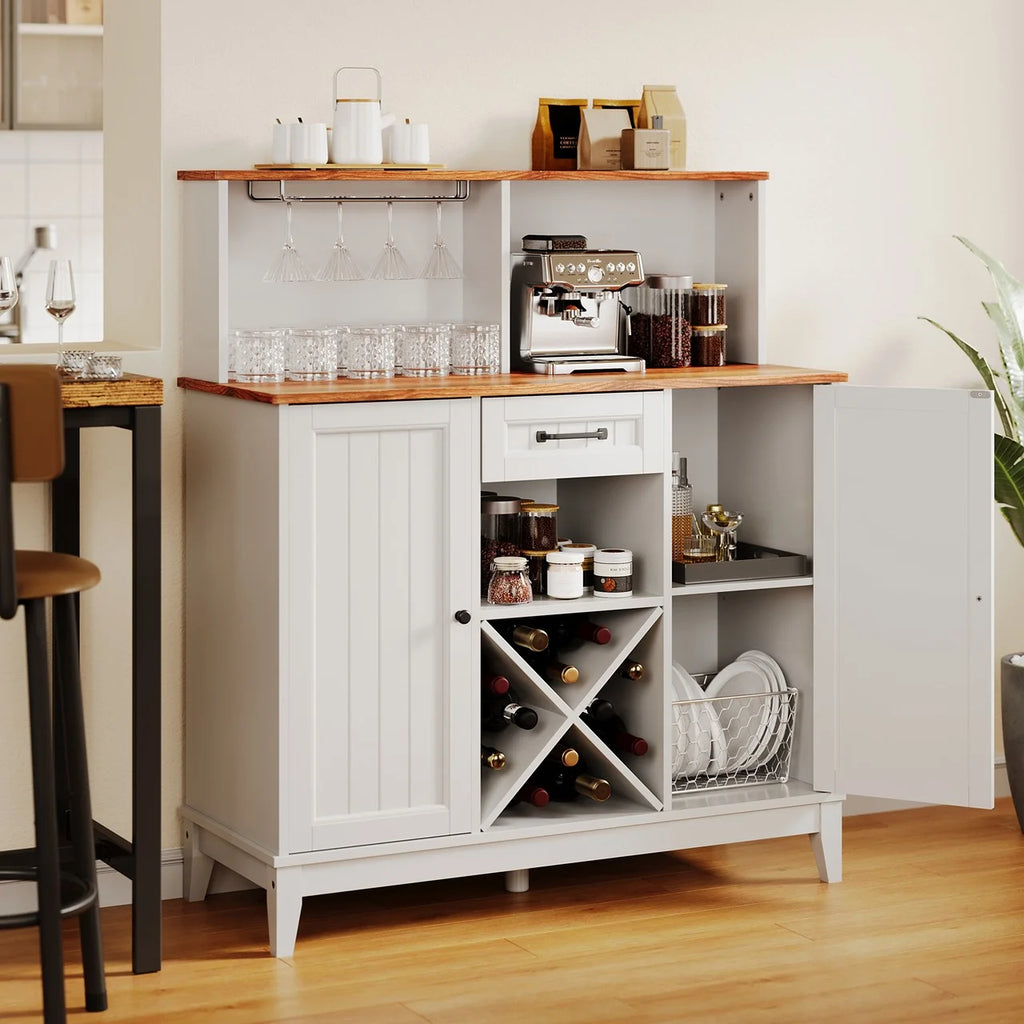 Farmhouse Bar Cabinet with Wine Rack and Goblet Holder O216