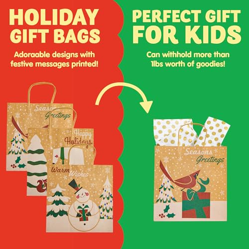 24 PCS Christmas Kraft Gift Bags with Assorted Sizes P307