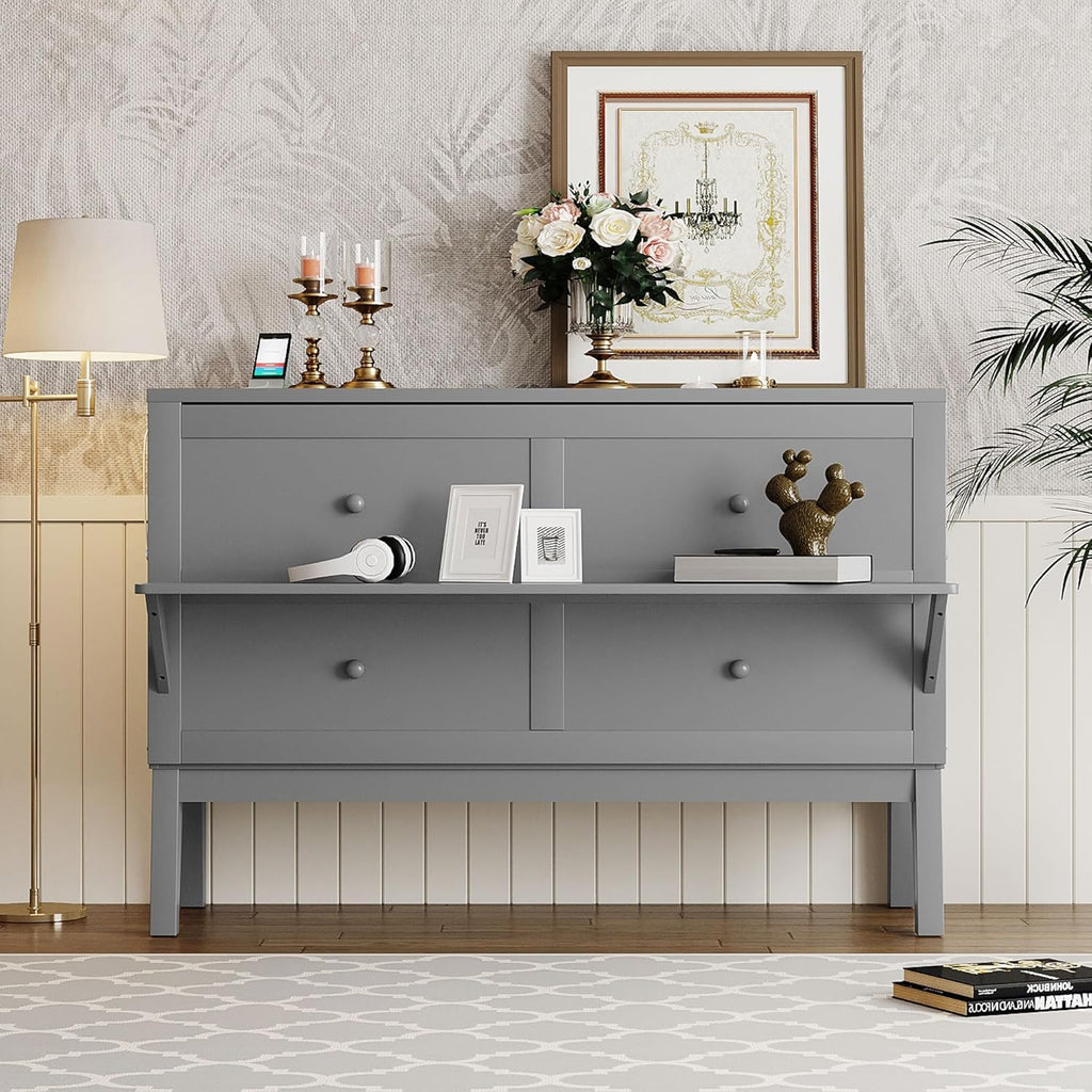 Grey Queen Murphy Bed with Desk Board and Removable Shelves J93327