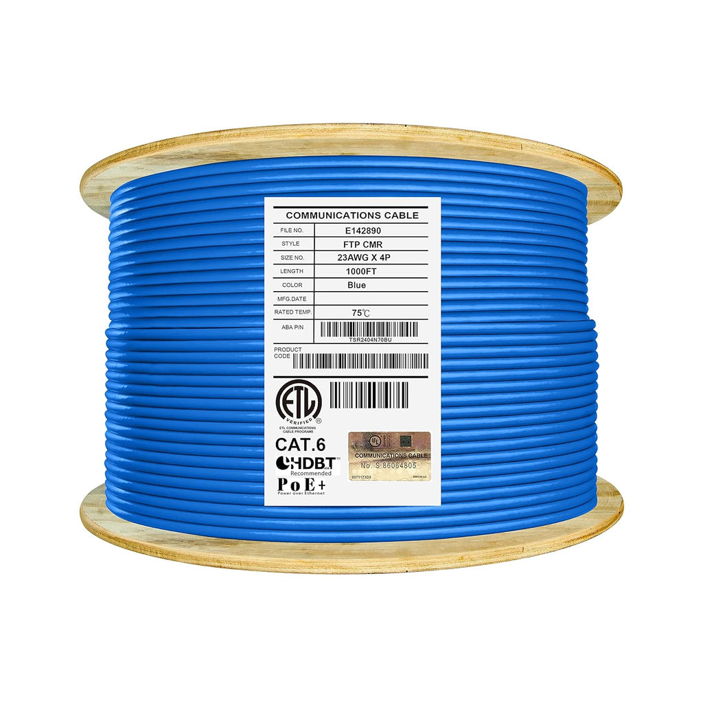 Cat6 Shielded Riser 1000ft F/UTP 23AWG Solid Bare Copper 550MHz Bulk Ethernet Cable Reel Yellow T91590