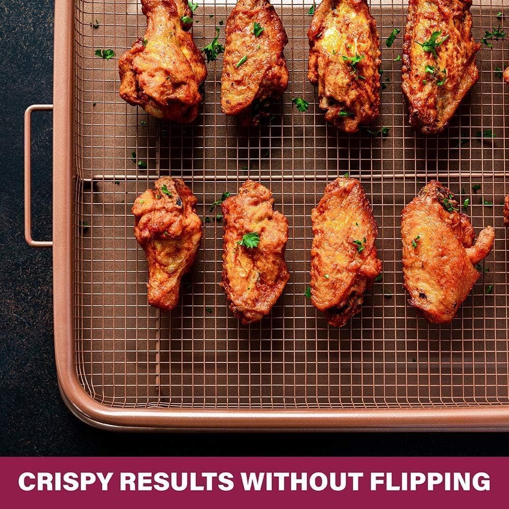 2 Piece Nonstick Air Fryer Tray + Basket, Copper Crisper Tray, 16.5” x 12” X772