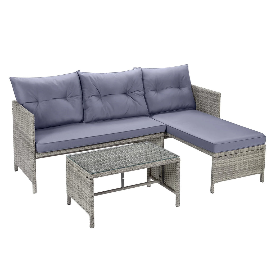 4 Piece PE Rattan Patio Sofa Set with Glass Table Z523039