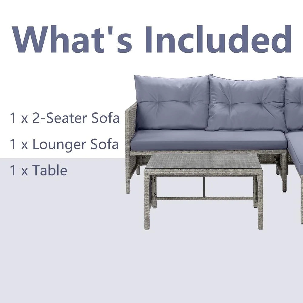 4 Piece PE Rattan Patio Sofa Set with Glass Table Z523039
