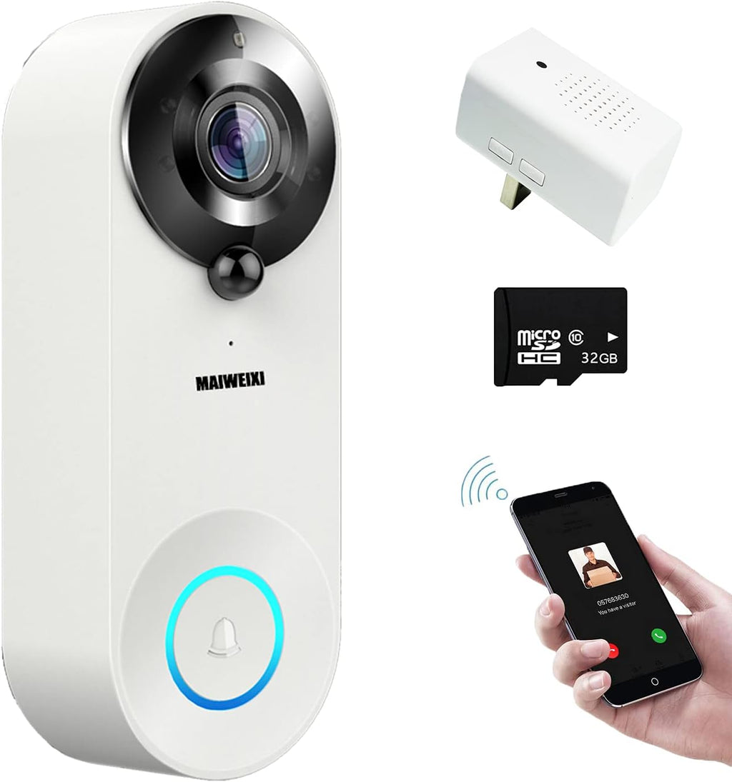 WiFi Smart Video Doorbell 1080p Camera 2-Way Audio Night Vision Black U309