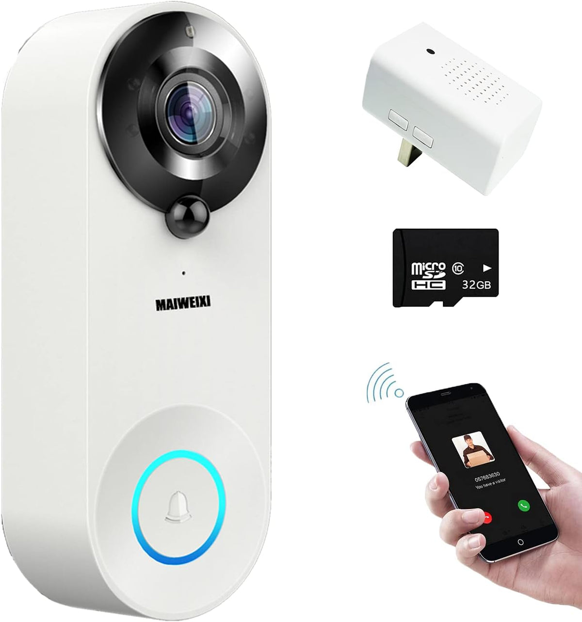 WiFi Smart Video Doorbell 1080p Camera 2-Way Audio Night Vision Black U309