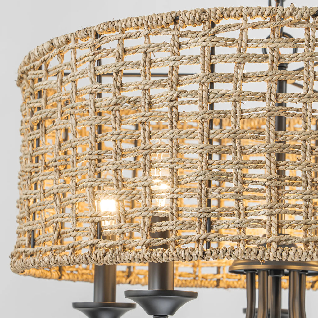 Distressed Hand-Woven Drum Chandelier L46137