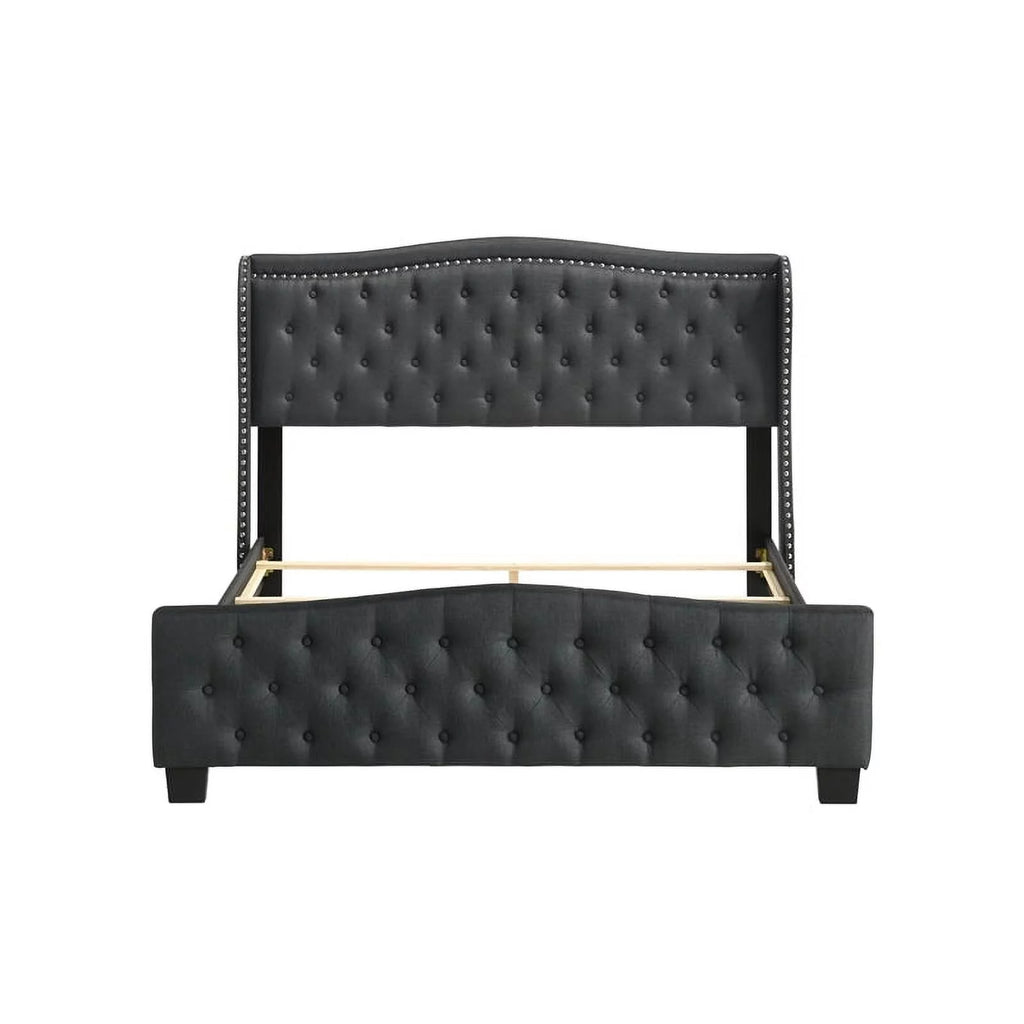 Dark Gray King Tufted Fabric Upholstered Bed D59545