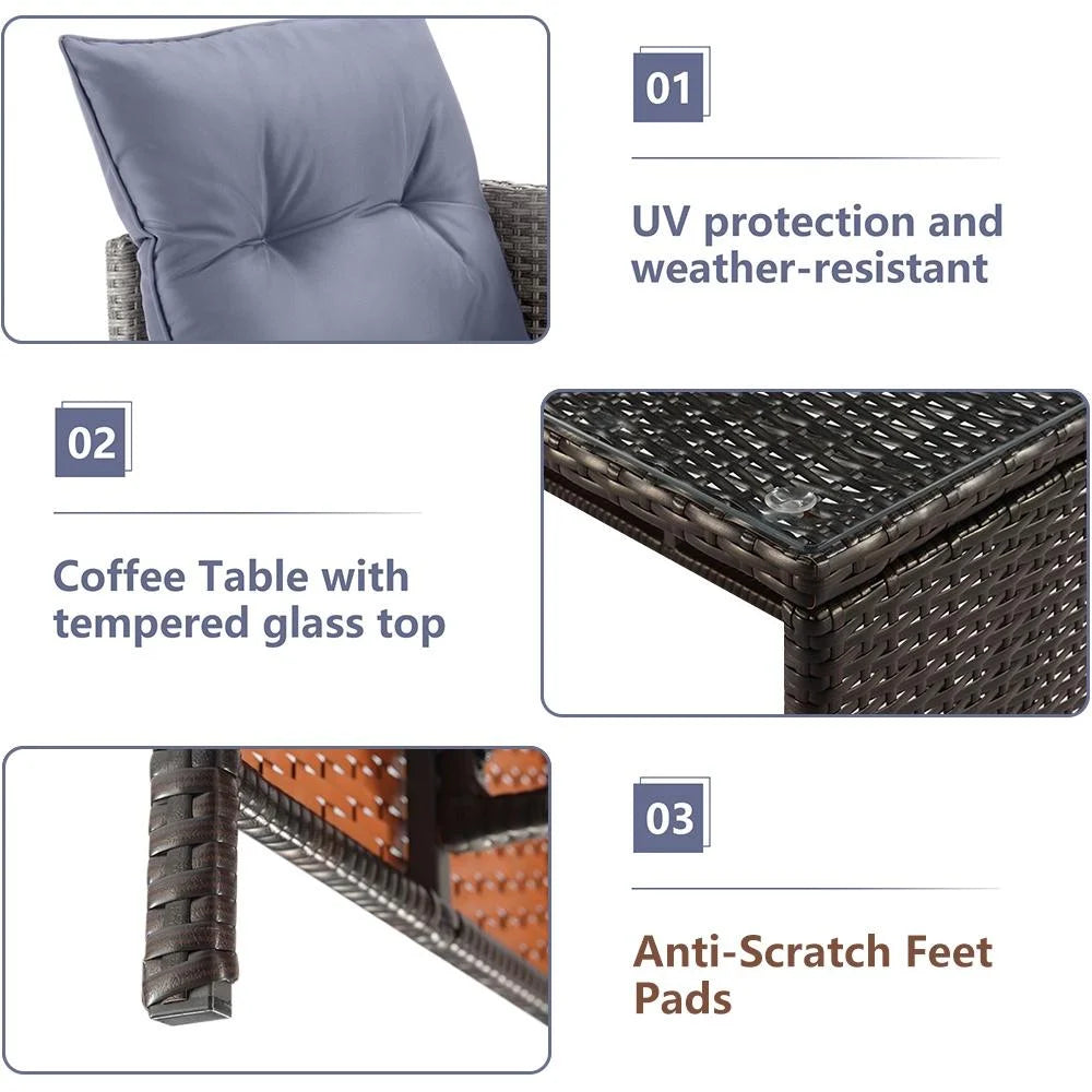 4 Piece PE Rattan Patio Sofa Set with Glass Table Z523039