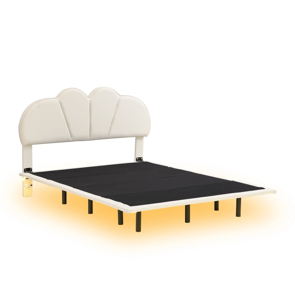 Beige Full Size Upholstered Platform Bed with LED Lights A861191