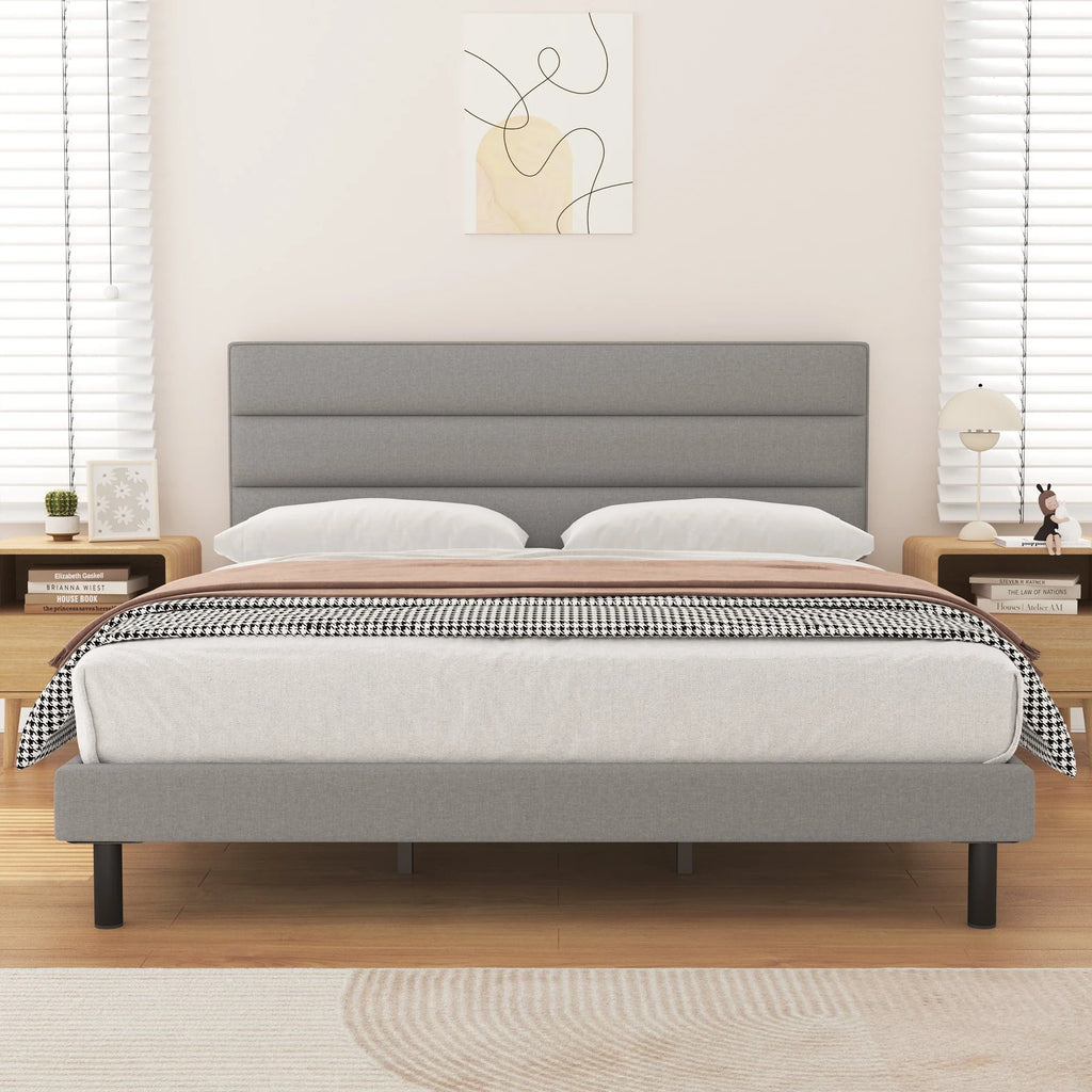 Twin Size Wingback Fabric Upholstered Platform Bed Frame B370600