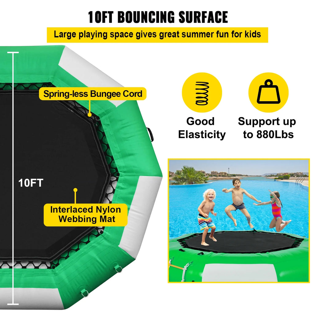 Inflatable Water Trampoline 10ft with 4-Step Ladder in Green and White W485