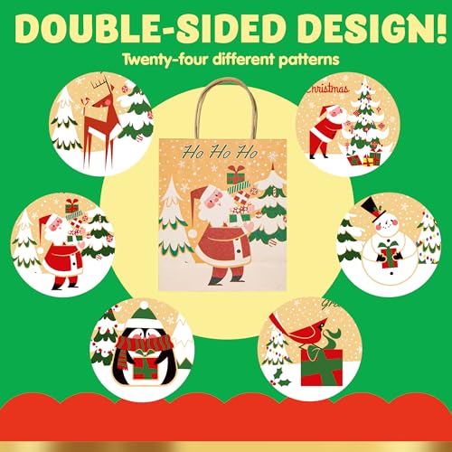 24 PCS Christmas Kraft Gift Bags with Assorted Sizes P307
