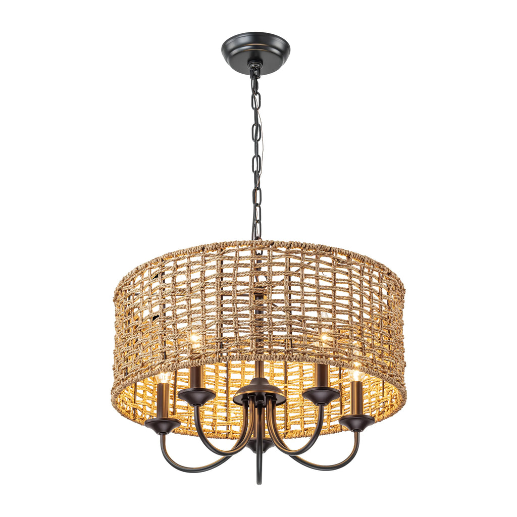 Distressed Hand-Woven Drum Chandelier L46137