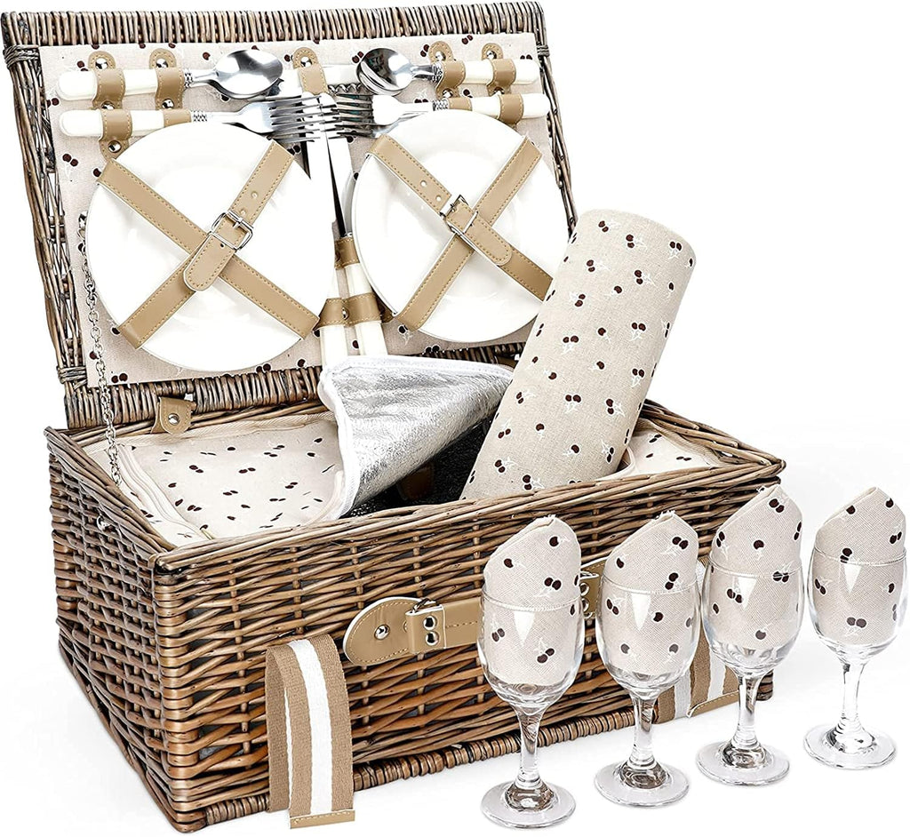 Willow Picnic Basket Set for 2 Persons with Insulated Cooler Bag V7810