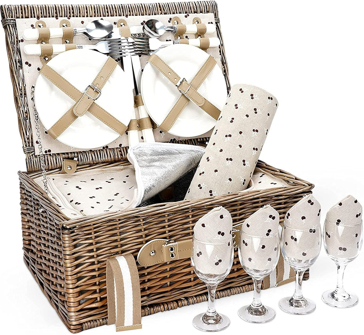 Willow Picnic Basket Set for 2 Persons with Insulated Cooler Bag V7810