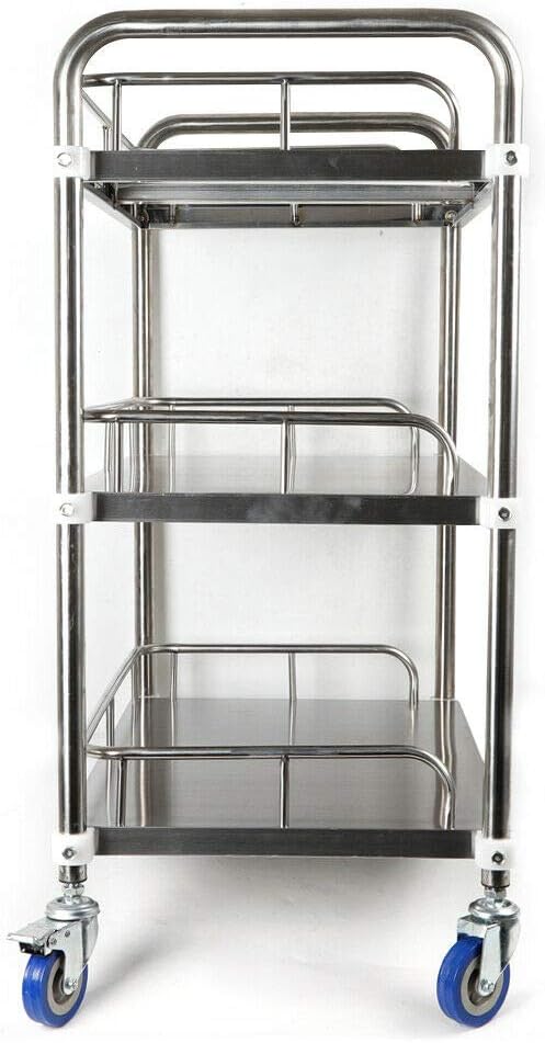 3 Layers Stainless Steel Cart Trolley with Lockable Wheels X2393