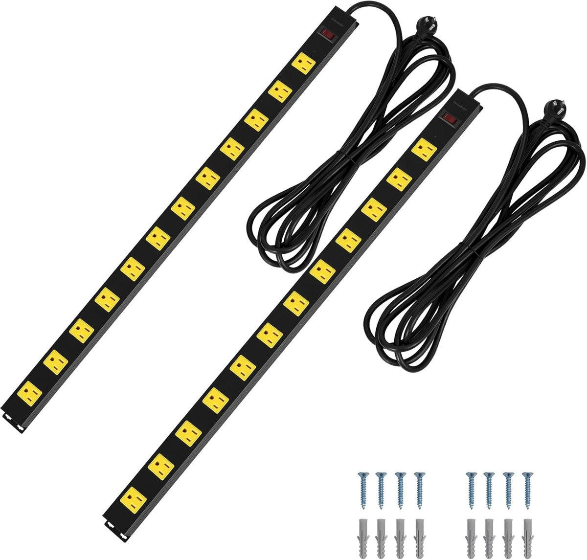 2-Pack 12 Outlet Metal Power Strip with 15 FT Cord Surge Protector Y151216