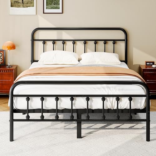 Full Size Black Metal Platform Bed Frame with Headboard and Footboard D408977