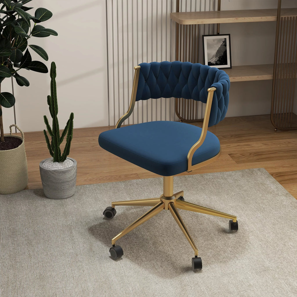 Velvet Office Desk Chair with Hand Woven Backrest Q291565