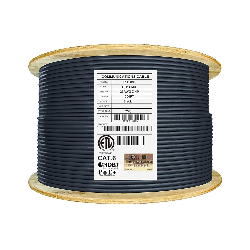 Cat6 Shielded Riser 1000ft F/UTP 23AWG Solid Bare Copper 550MHz Bulk Ethernet Cable Reel Yellow T91590