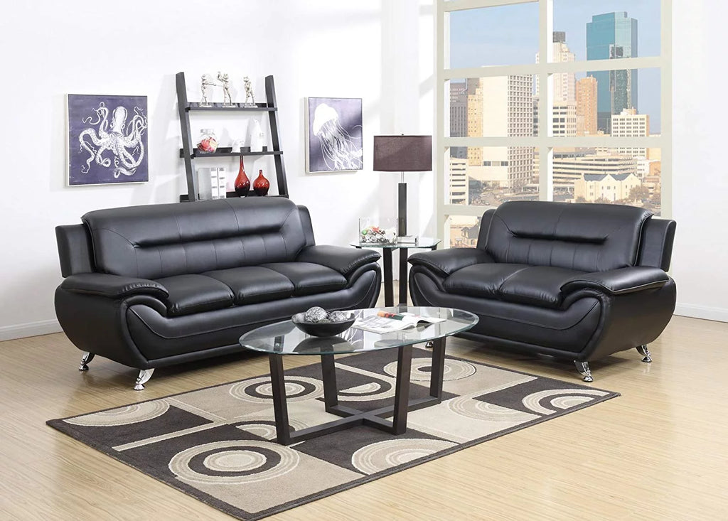 Black Bonded Leather Sofa & Loveseat Set T2977