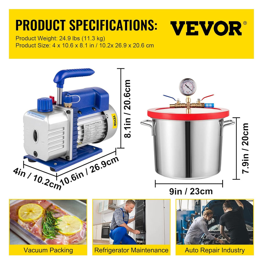 Vacuum Chamber Kit with Pump, 4CFM 1/3HP, 2 Gallon E587723
