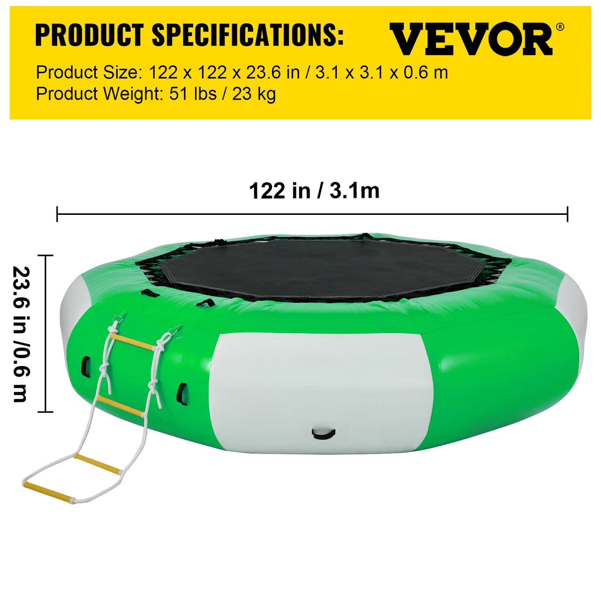 Inflatable Water Trampoline 10ft with 4-Step Ladder in Green and White W485