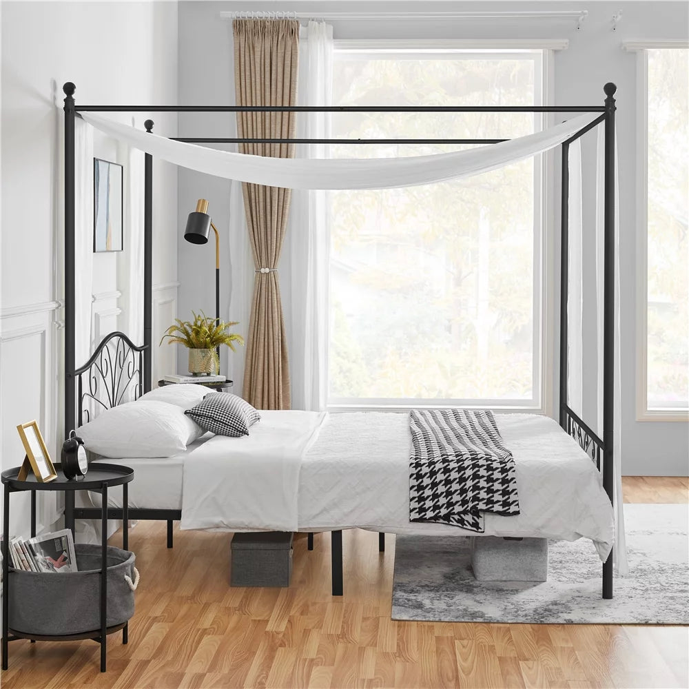 Queen Size Black Metal Canopy Platform Bed U213549