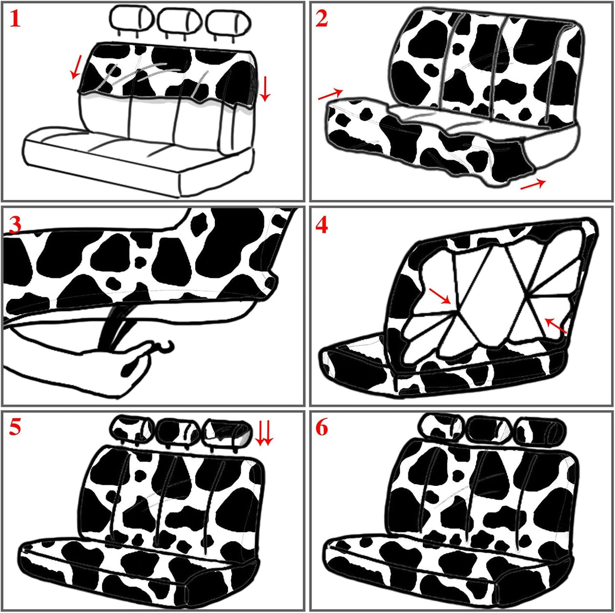 15 Pieces Cow Print Car Seat Covers Full Set I400054