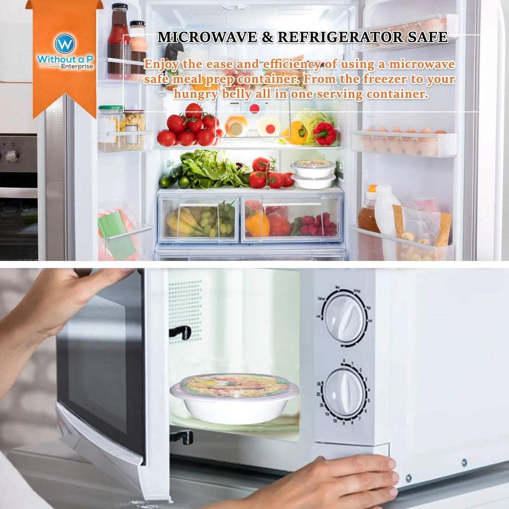 48oz 25 Pack White 9" Round Microwavable Plastic Container with Lid M215