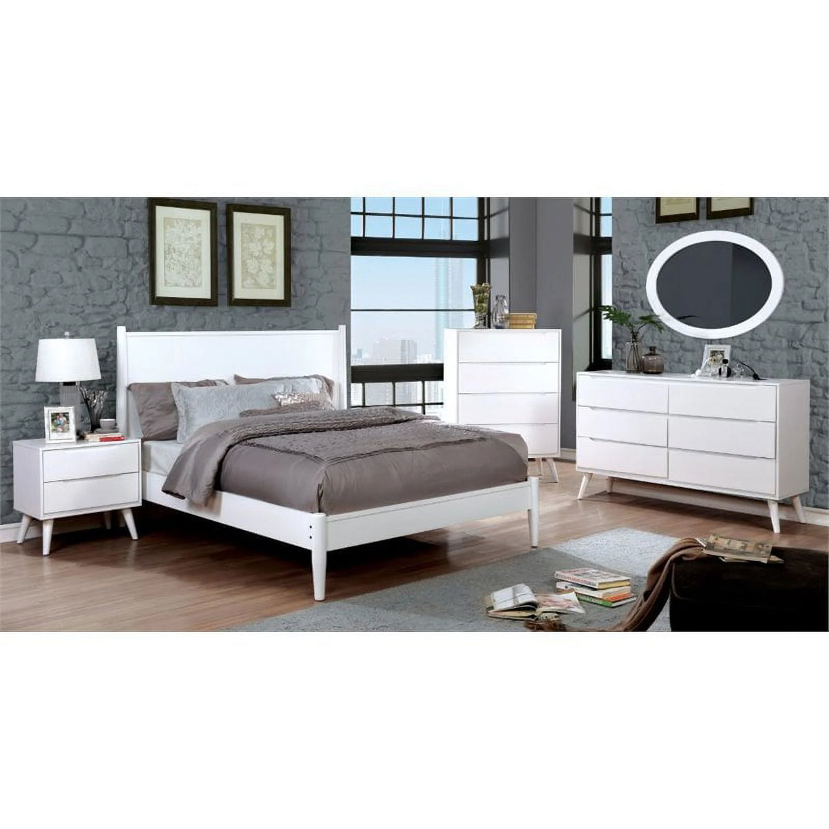Solid Wood Queen Platform Bed in White K348