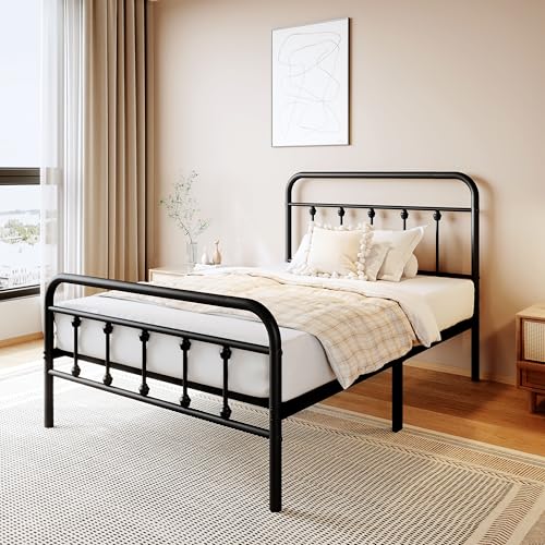 Full Size Black Metal Platform Bed Frame with Headboard and Footboard D408977