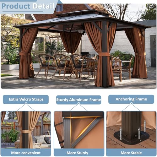 12'x14' Hardtop Gazebo with Curtains and Netting E67577