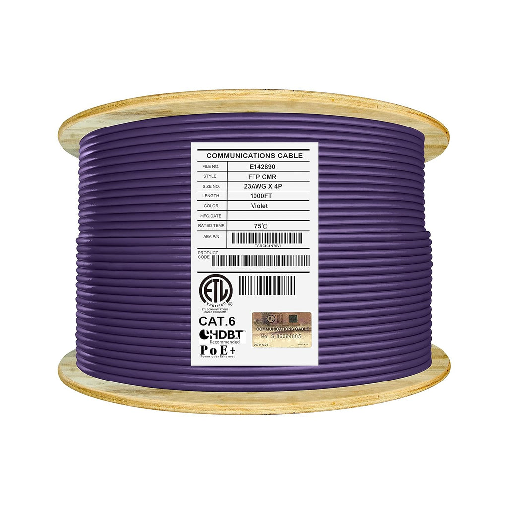 Cat6 Shielded Riser 1000ft F/UTP 23AWG Solid Bare Copper 550MHz Bulk Ethernet Cable Reel Yellow T91590