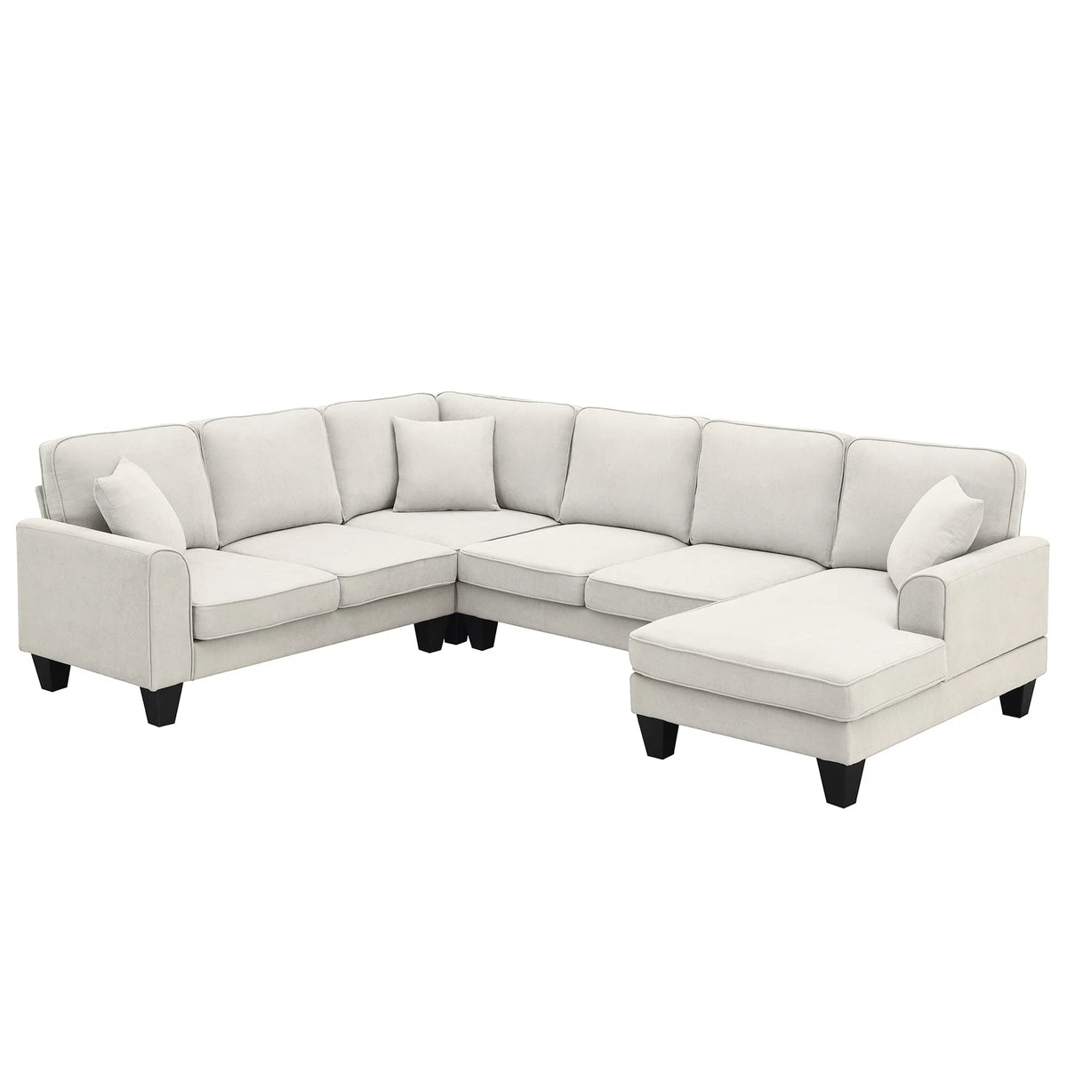 Beige U-Shaped 7-Seater Sectional Couch with Chaise B138291