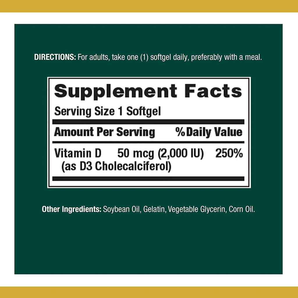 Vitamin D3 Softgels, 50 mcg, 2000 IU, 150 Ct, 2 Pack W772