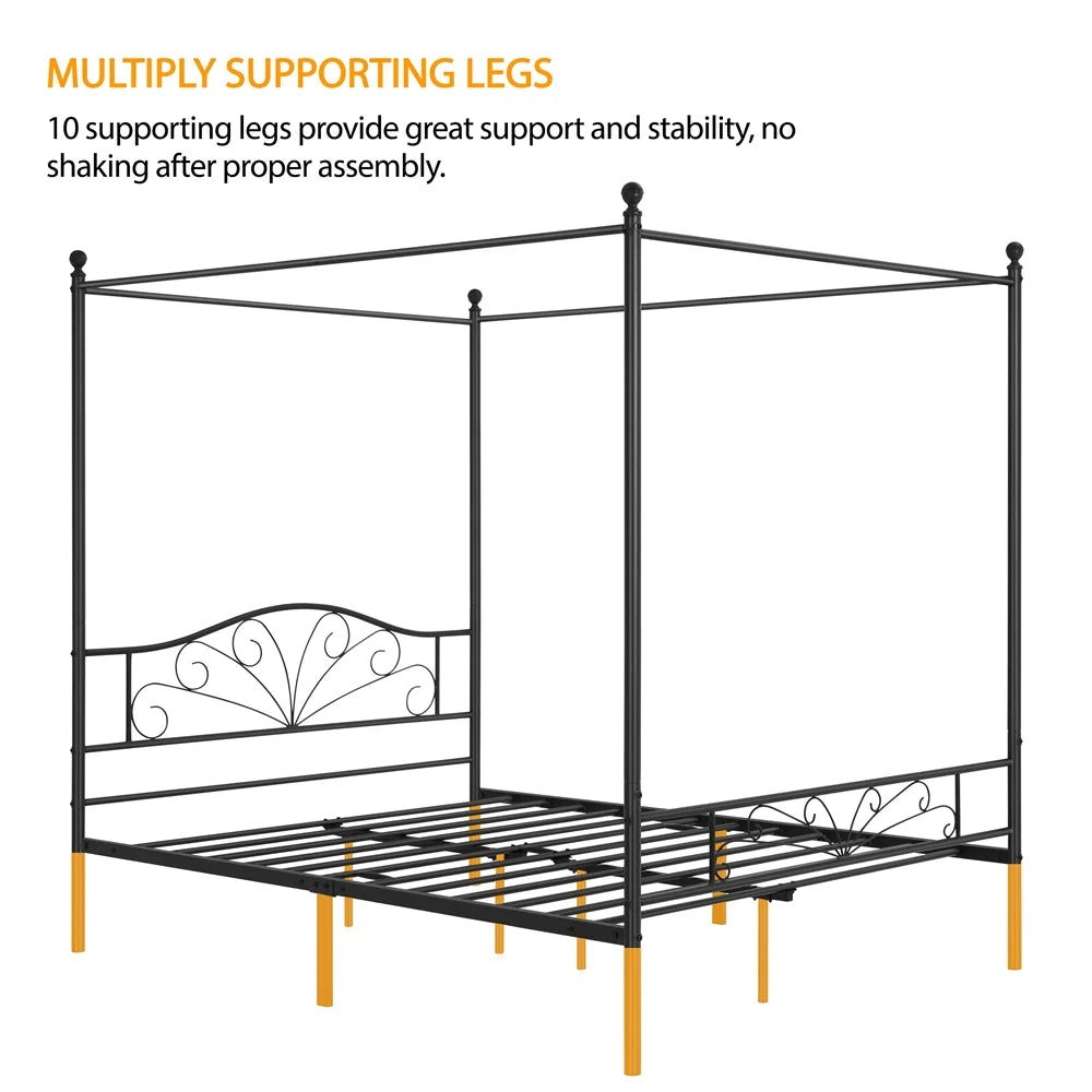 Queen Size Black Metal Canopy Platform Bed U213549