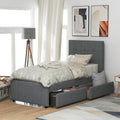 Gray Upholstered Twin Size Platform Bed with 2 Storage Drawers N658