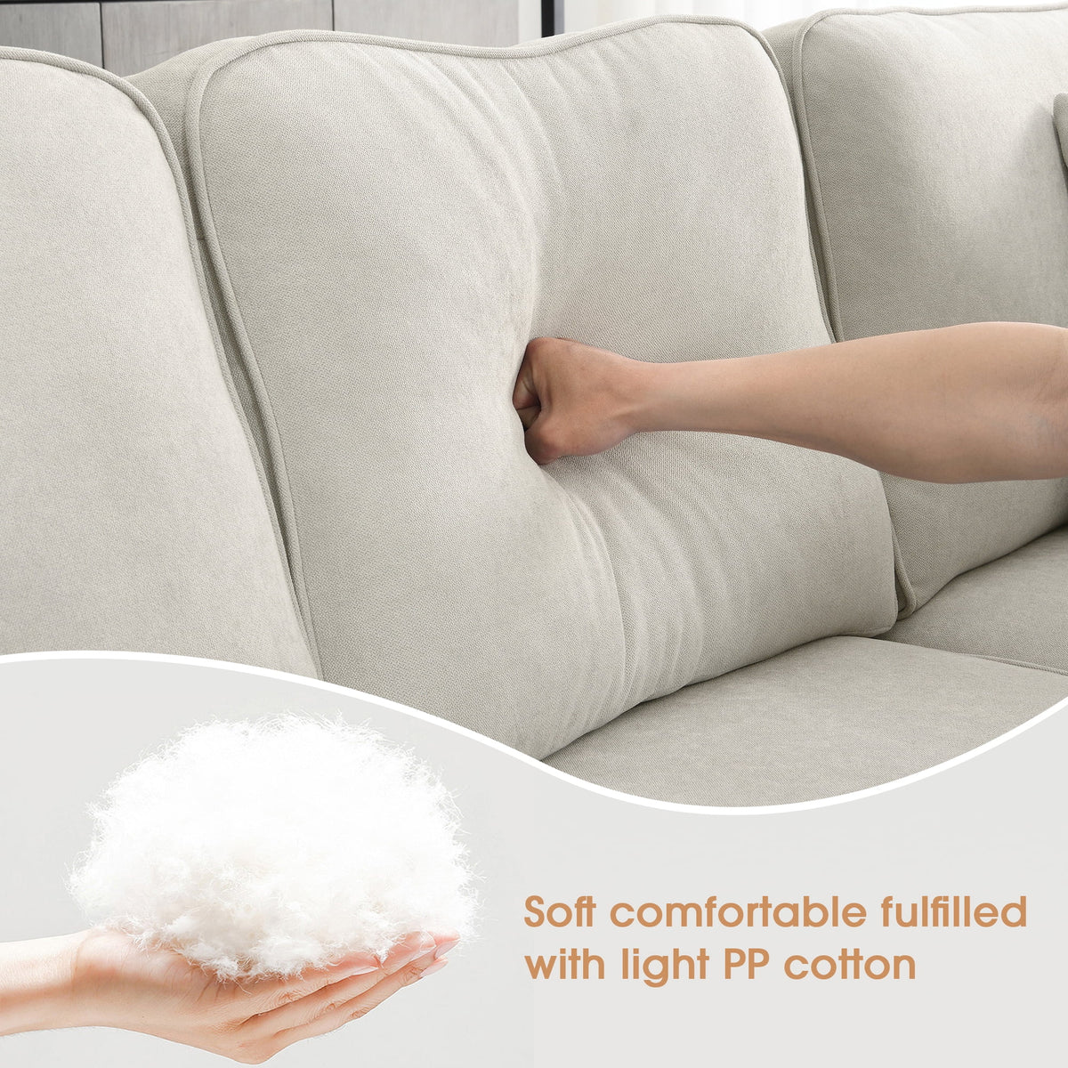 Beige U-Shaped 7-Seater Sectional Couch with Chaise B138291