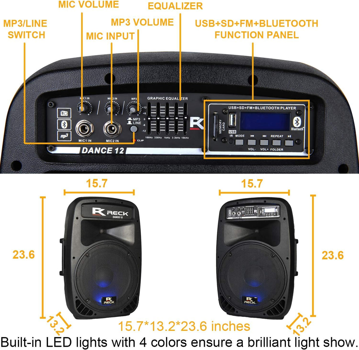 Portable 12-Inch 1000 Watts 2-Way Powered DJ/PA Speaker System Combo Set with Bluetooth and Speaker Stands C4216