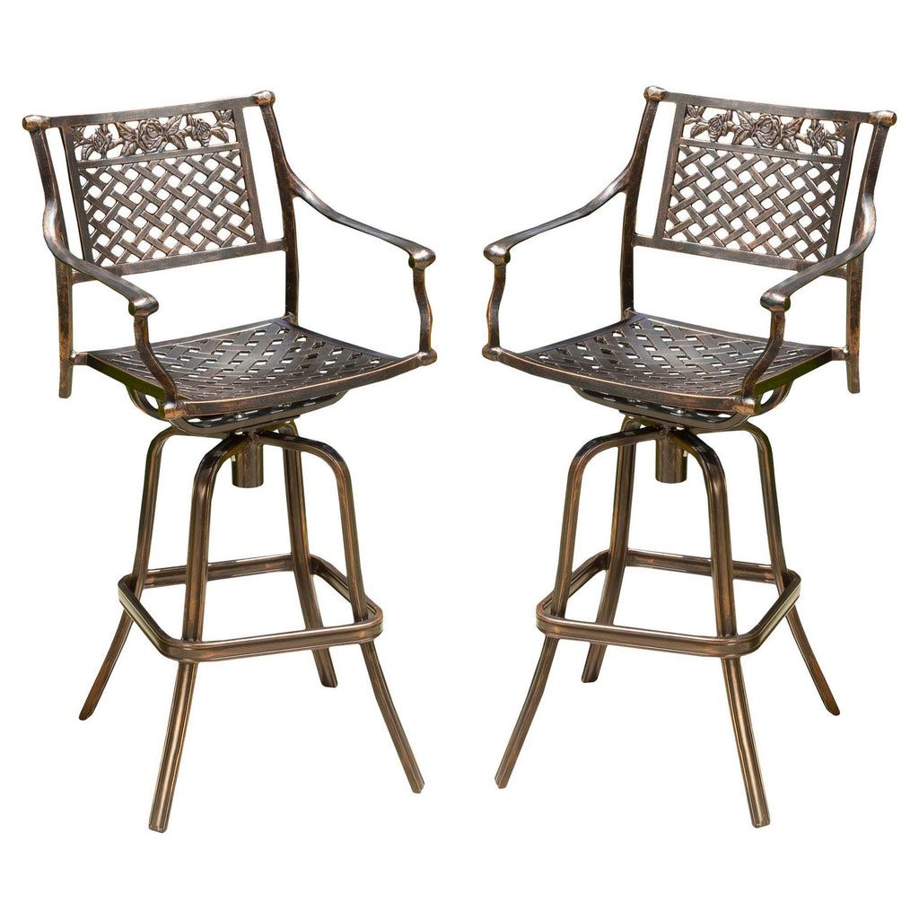 Set of 2 Cast Aluminum Patio Barstool Copper H444