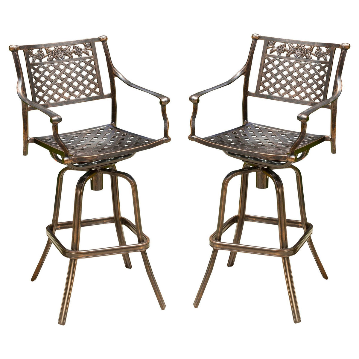 Set of 2 Cast Aluminum Patio Barstool Copper H444