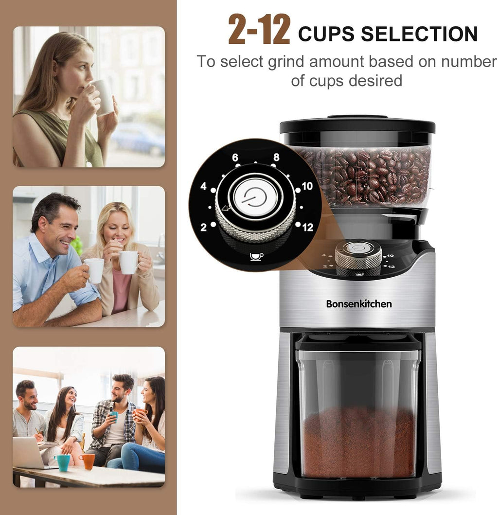 Adjustable Electric Conical Burr Coffee Grinder with 12 Grind Settings W39716