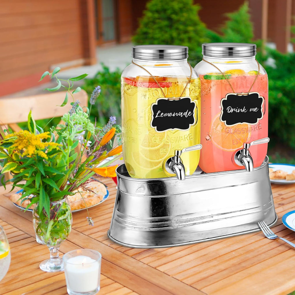 2 Pack 1 Gallon Glass Beverage Dispenser with Stand J60185